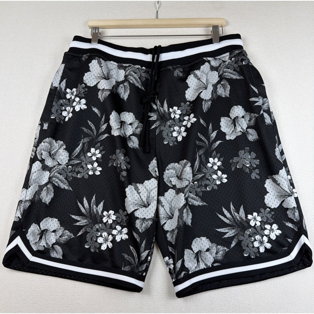 CSG Champs Sports Gear Floral Mesh Basketball Shorts Mens XL Athletic Black Gray